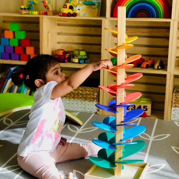 Large Wooden Marble Sound Rainbow Tree Run ( COLOURED WOODEN BALLS) - Picture 5 of 5